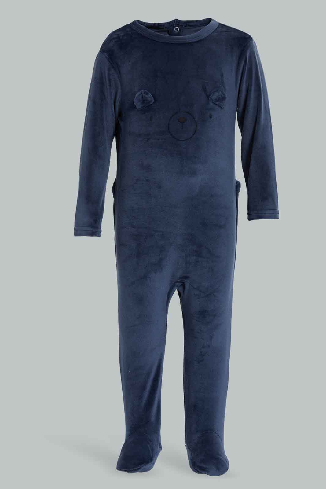Redtag-Navy-3D-Teddy-Bear-Velour-Sleepsuit-Category:Sleepsuits,-Colour:Navy,-Deals:New-In,-Dept:New-Born,-Filter:Baby-(0-to-12-Mths),-NBB-Sleepsuits,-New-In-NBB-APL,-Non-Sale,-Section:Boys-(0-to-14Yrs),-W22B-Baby-0 to 12 Months