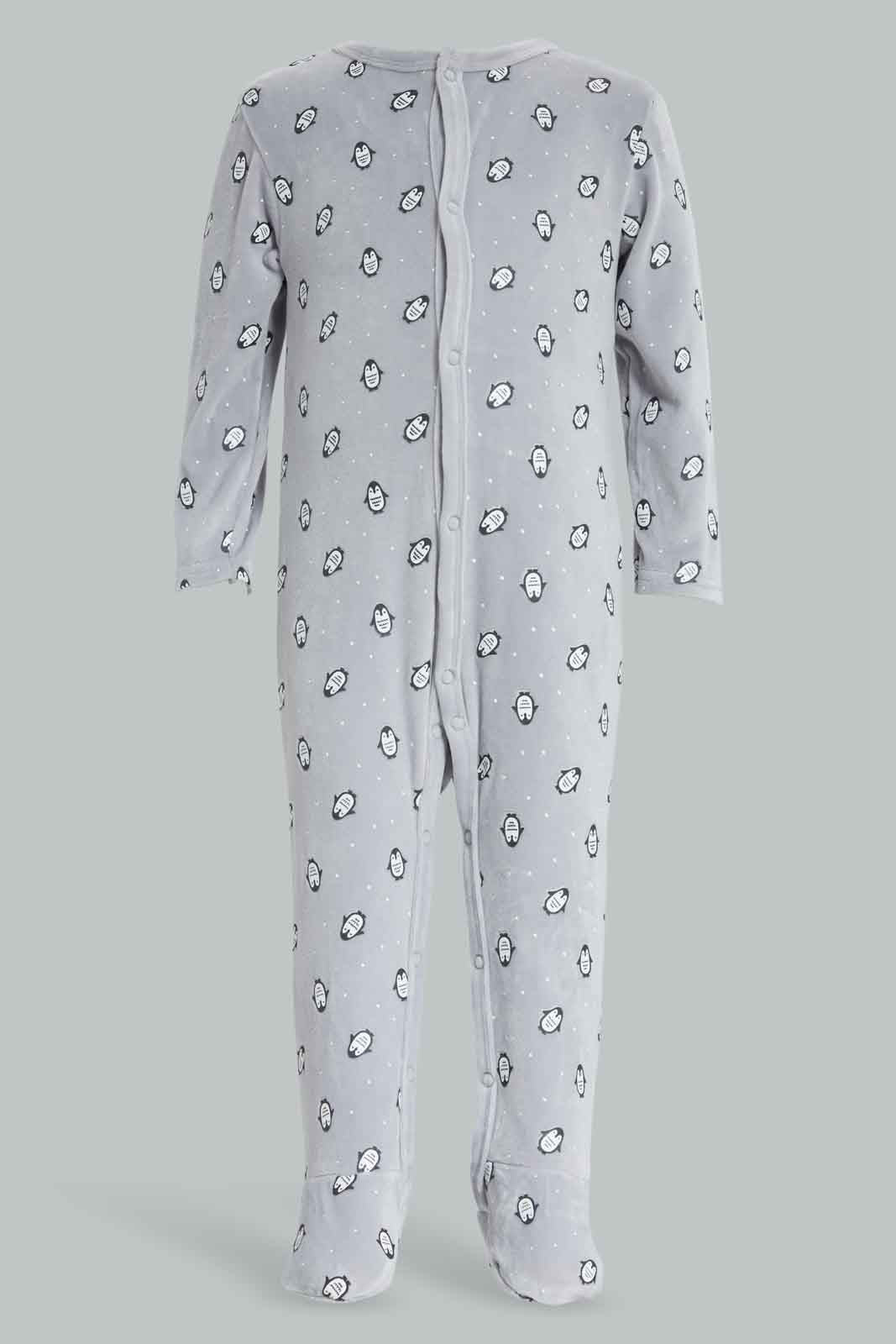 Redtag-Grey-AOP-Penguin-Velour-Sleepsuit-Category:Sleepsuits,-Colour:Grey,-Deals:New-In,-Dept:New-Born,-Filter:Baby-(0-to-12-Mths),-NBB-Sleepsuits,-New-In-NBB-APL,-Non-Sale,-Section:Boys-(0-to-14Yrs),-W22B-Baby-0 to 12 Months