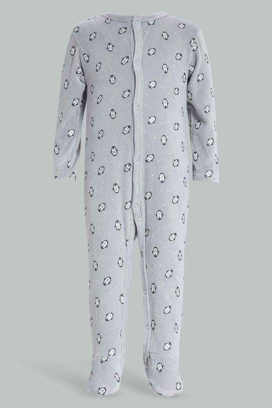 Redtag-Grey-AOP-Penguin-Velour-Sleepsuit-Category:Sleepsuits,-Colour:Grey,-Deals:New-In,-Dept:New-Born,-Filter:Baby-(0-to-12-Mths),-NBB-Sleepsuits,-New-In-NBB-APL,-Non-Sale,-Section:Boys-(0-to-14Yrs),-W22B-Baby-0 to 12 Months
