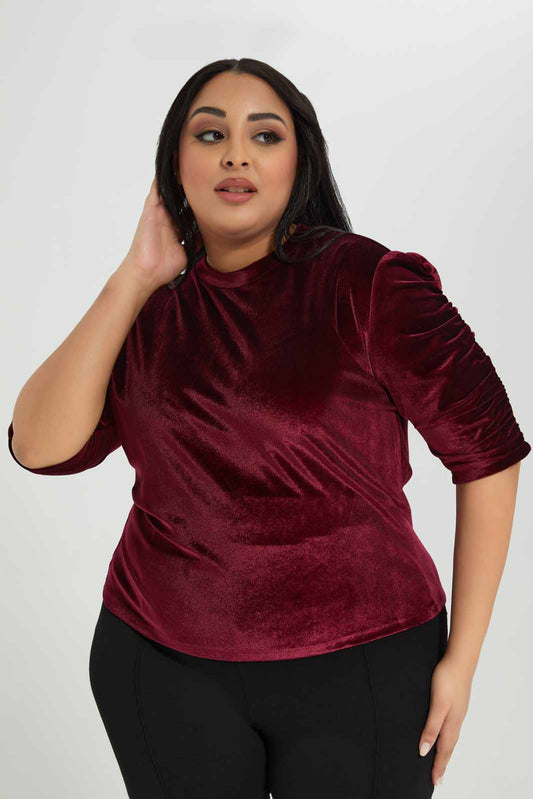 Redtag-Mauve-Highneck-Puff-Sleeve-Top-Category:Tops,-Colour:Mauve,-Deals:New-In,-Filter:Plus-Size,-LDP-Tops,-New-In-LDP-APL,-Non-Sale,-Section:Women,-W22A-Women's-
