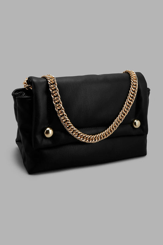 Redtag-Black-Cross-Body-Bag-With-Gold-Chain-Category:Bags,-Colour:Black,-Filter:Women's-Accessories,-New-In,-New-In-Women-ACC,-Non-Sale,-Section:Women,-W22A,-Women-Bags-Women-