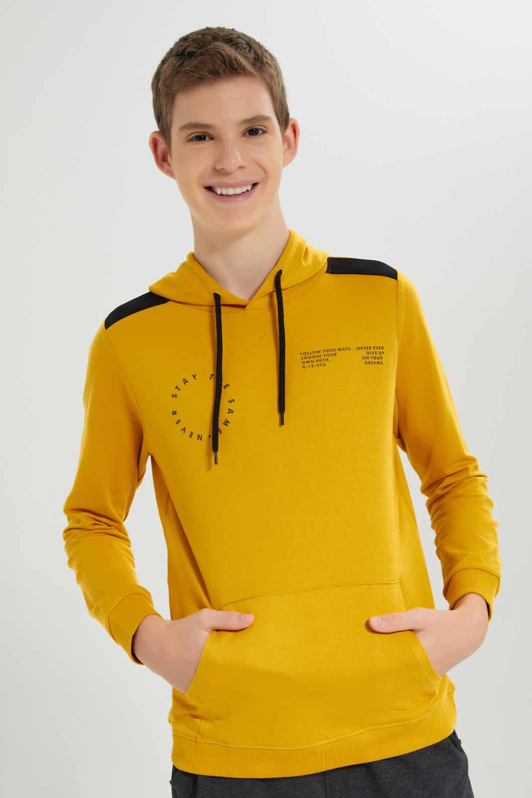 Redtag-Mustard-Coordinated-never-stay-the-same-sweatshirt-BSR-Sweatshirts,-Category:Sweatshirts,-Colour:Mustard,-Deals:New-In,-Filter:Senior-Boys-(8-to-14-Yrs),-New-In-BSR-APL,-Non-Sale,-Section:Boys-(0-to-14Yrs),-TBL,-W22A-Senior-Boys-9 to 14 Years