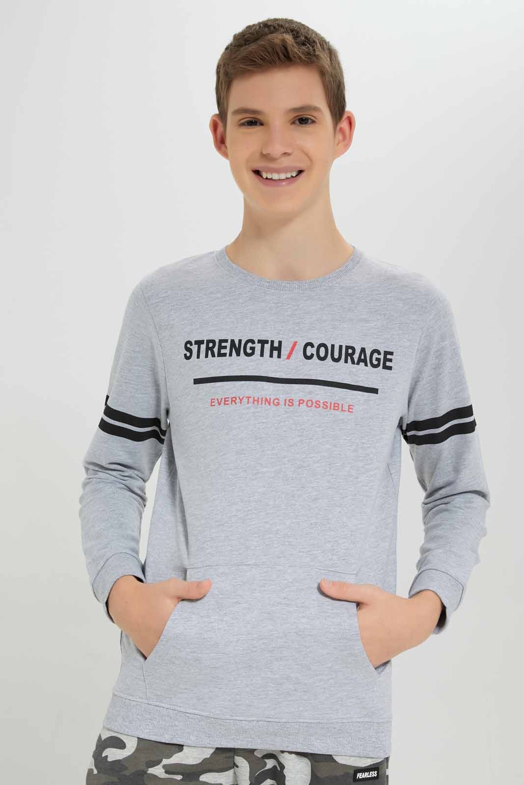 Redtag-Grey-melange-Coordinated-strength-and-courage-sweatshirt-BSR-Sweatshirts,-Category:Sweatshirts,-Colour:Grey-Melange,-Deals:New-In,-Filter:Senior-Boys-(8-to-14-Yrs),-New-In-BSR-APL,-Non-Sale,-Section:Boys-(0-to-14Yrs),-TBL,-W22A-Senior-Boys-9 to 14 Years