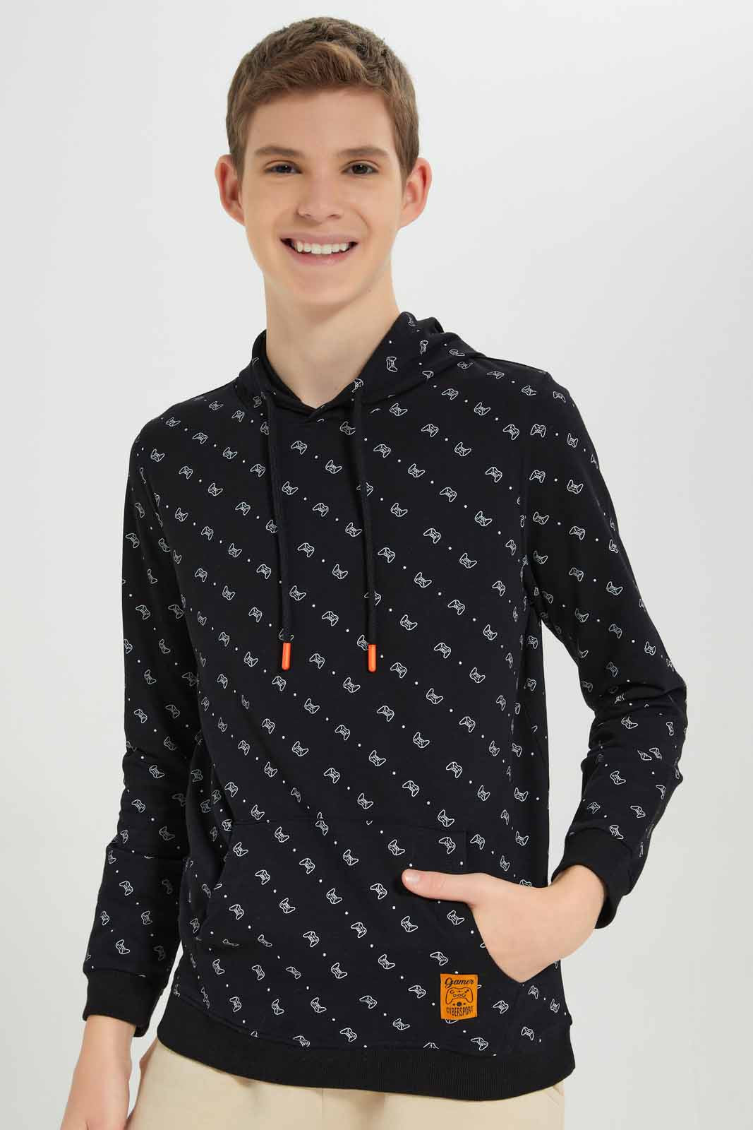 Redtag-Black-coodinated-gaming-AOP-sweatshirt-BSR-Sweatshirts,-Category:Sweatshirts,-Colour:Black,-Deals:New-In,-Filter:Senior-Boys-(8-to-14-Yrs),-New-In-BSR-APL,-Non-Sale,-Section:Boys-(0-to-14Yrs),-TBL,-W22A-Senior-Boys-9 to 14 Years
