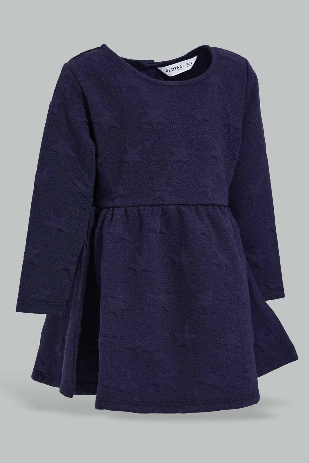 Redtag-Navy-Heart-Textured-Solid-Dress-Category:Dresses,-Colour:Navy,-Deals:New-In,-Dept:Girls,-Filter:Infant-Girls-(3-to-24-Mths),-ING-Dresses,-New-In-ING-APL,-Non-Sale,-Section:Girls-(0-to-14Yrs),-W22B-Infant-Girls-3 to 24 Months