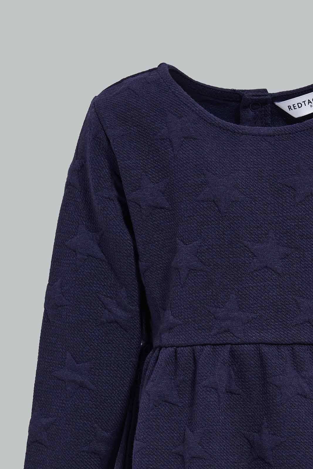 Redtag-Navy-Heart-Textured-Solid-Dress-Category:Dresses,-Colour:Navy,-Deals:New-In,-Dept:Girls,-Filter:Infant-Girls-(3-to-24-Mths),-ING-Dresses,-New-In-ING-APL,-Non-Sale,-Section:Girls-(0-to-14Yrs),-W22B-Infant-Girls-3 to 24 Months