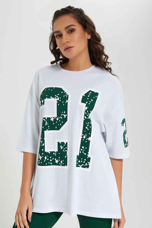 Redtag-White-Oversized-Placement-print-T-shirt-Category:T-Shirts,-Colour:White,-Deals:New-In,-Filter:Women's-Clothing,-New-In-Women-APL,-Non-Sale,-Section:Women,-W22A,-Women-T-Shirts-Women's-