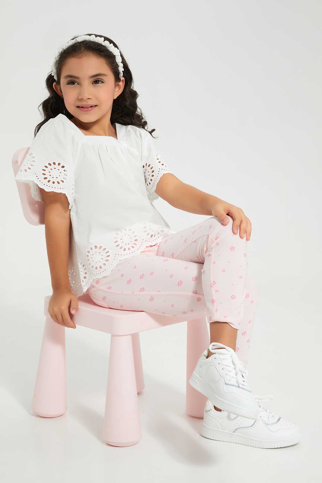 Girls White Schiffli Blouse