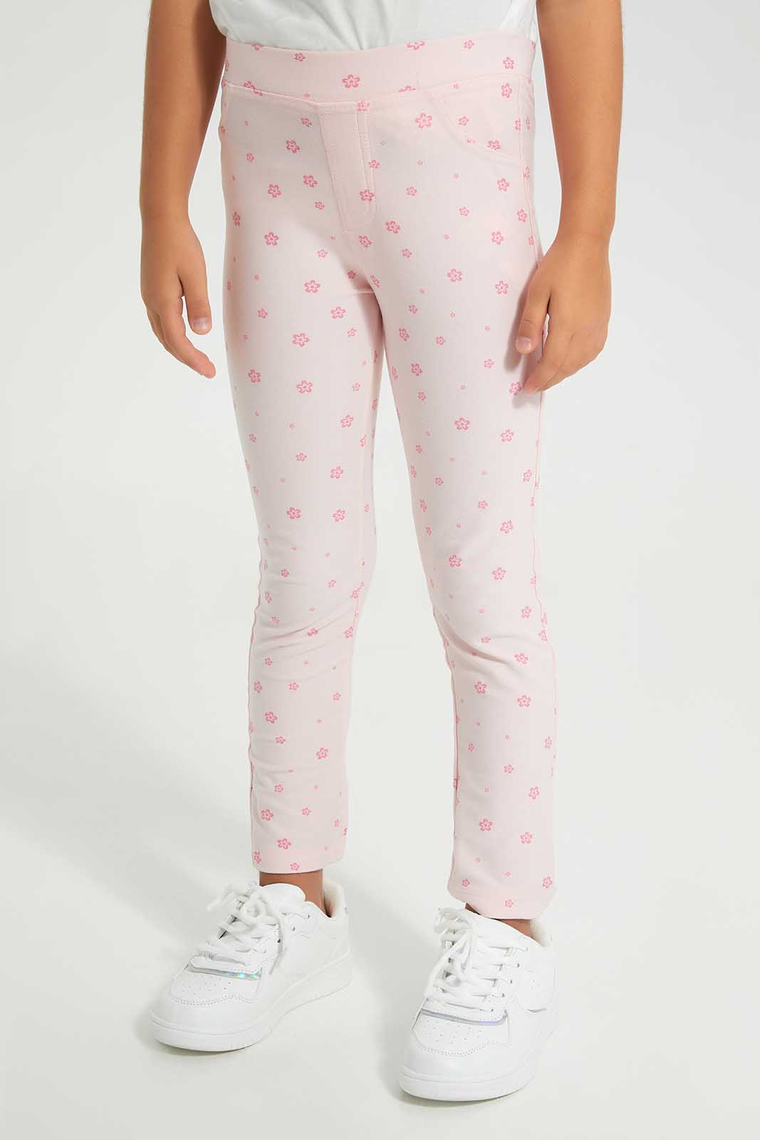 Girls Pink Flowers Print Jegging