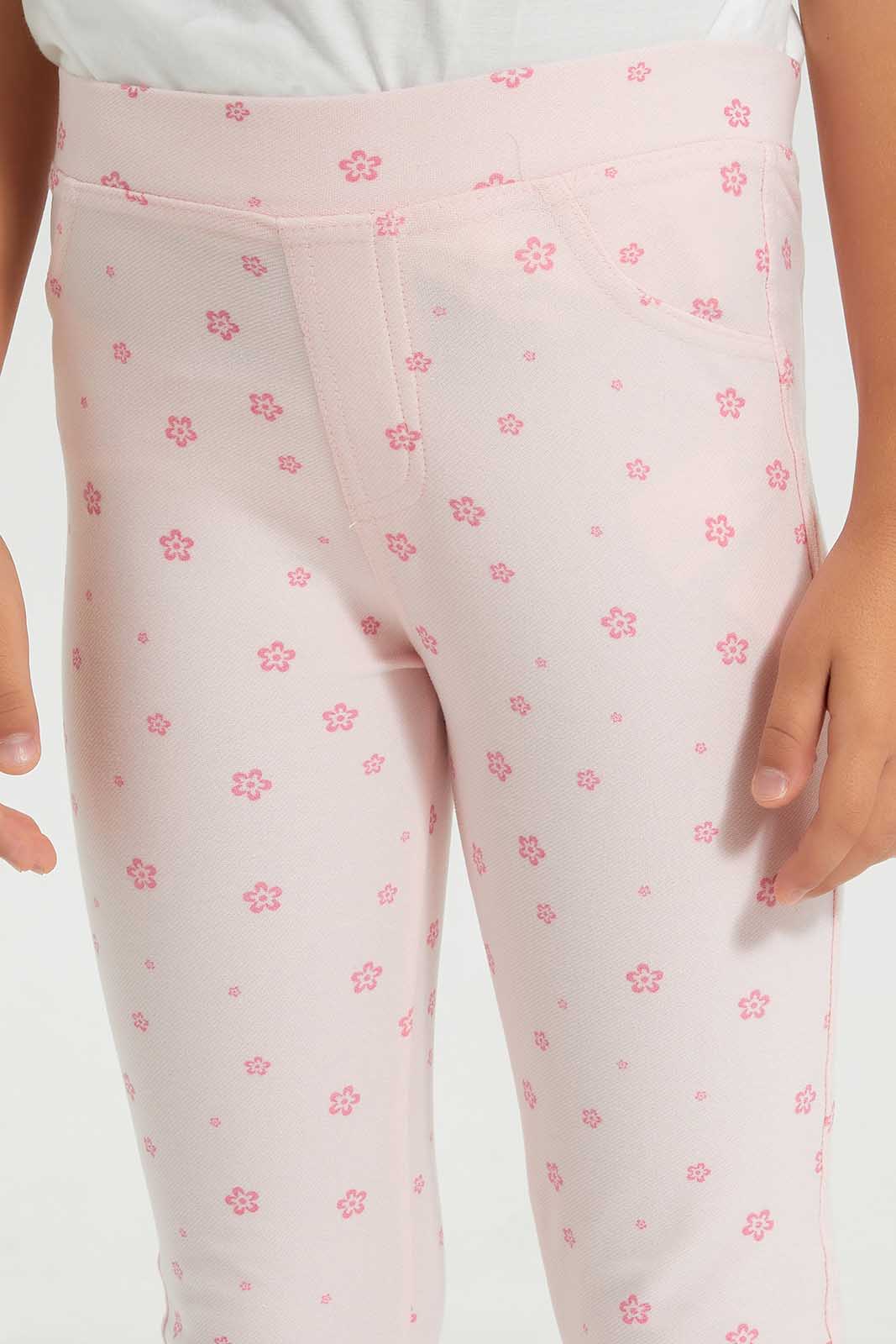 Girls Pink Flowers Print Jegging