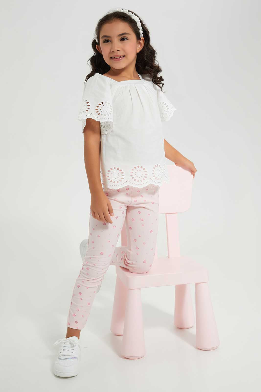 Girls Pink Flowers Print Jegging