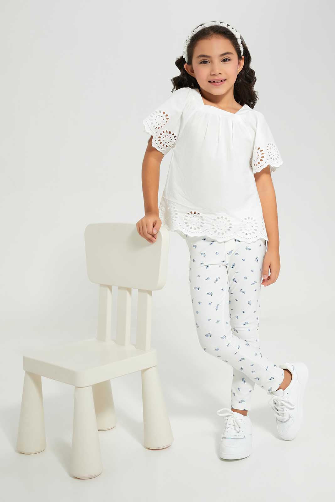 Girls Cream All-Over Print Jegging