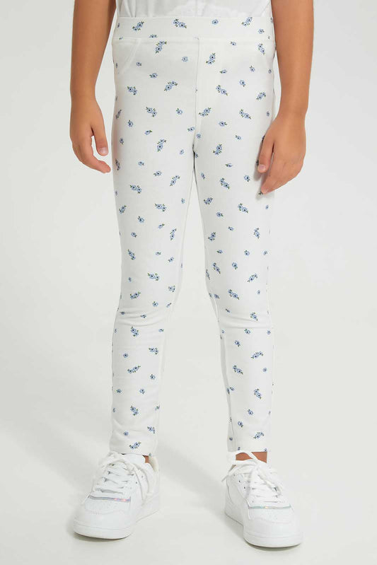 Girls Cream All-Over Print Jegging