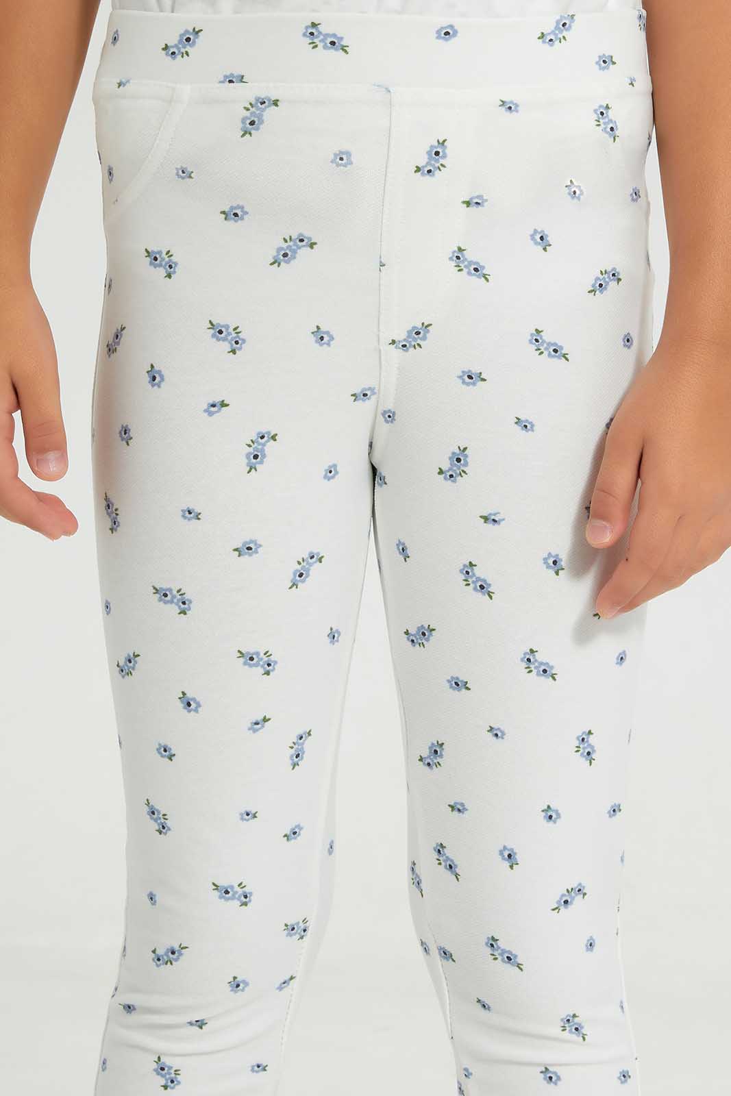 Girls Cream All-Over Print Jegging