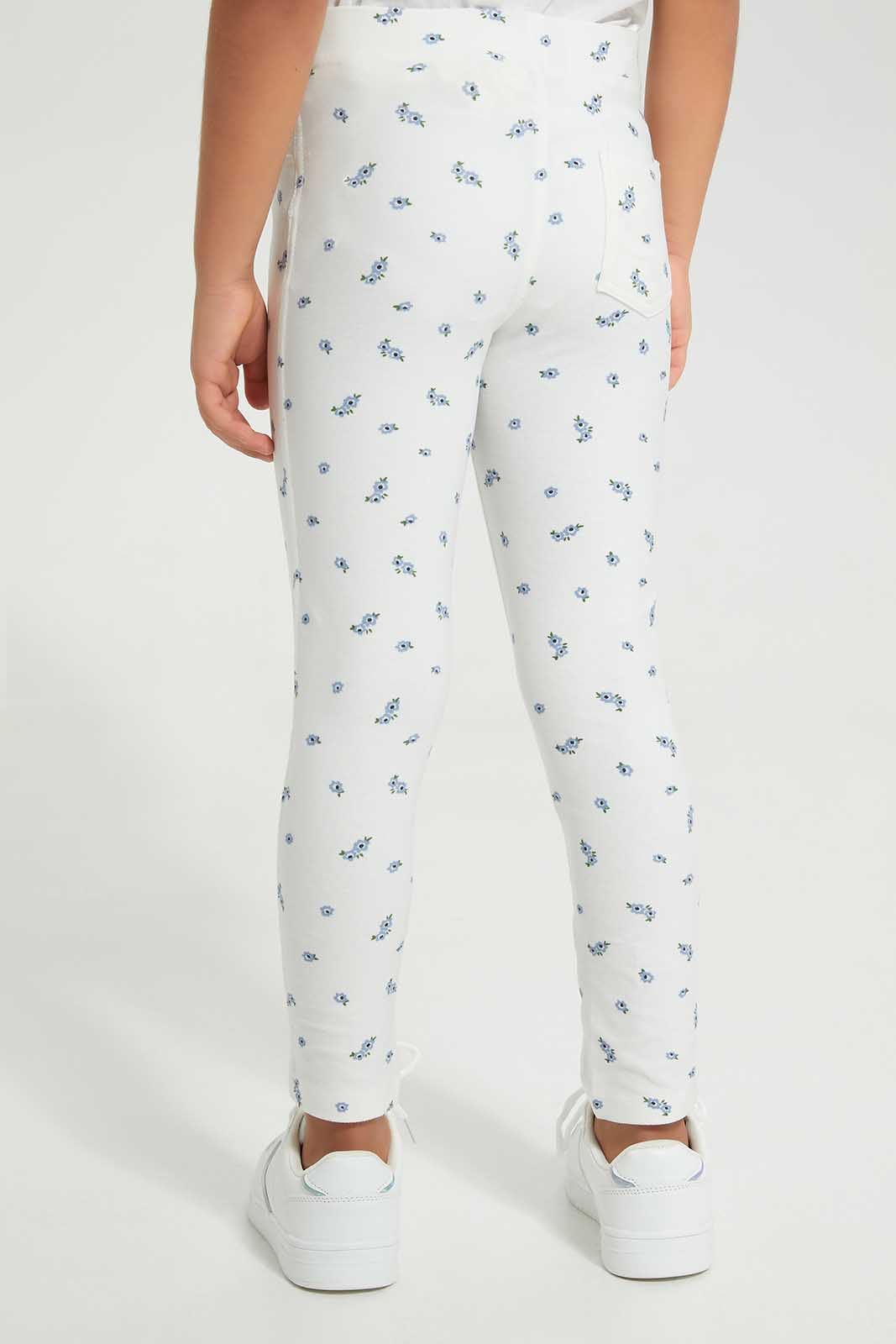 Girls Cream All-Over Print Jegging