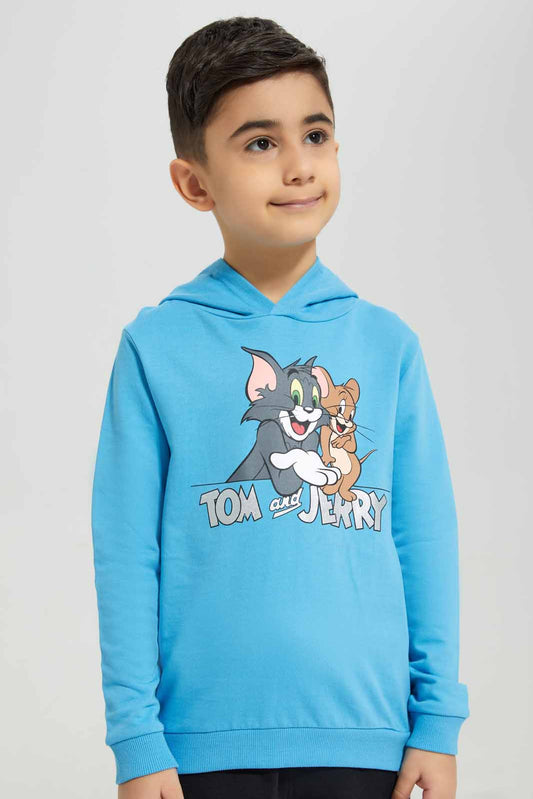 Redtag-Pale-Blue-Tom-&-Jerry-Hooded-Sweatshirt-BOY-Sweatshirts,-Category:Sweatshirts,-CHR,-Colour:Blue,-Deals:New-In,-Filter:Boys-(2-to-8-Yrs),-New-In-BOY-APL,-Non-Sale,-Section:Boys-(0-to-14Yrs),-TBL,-W22A-Boys-2 to 8 Years