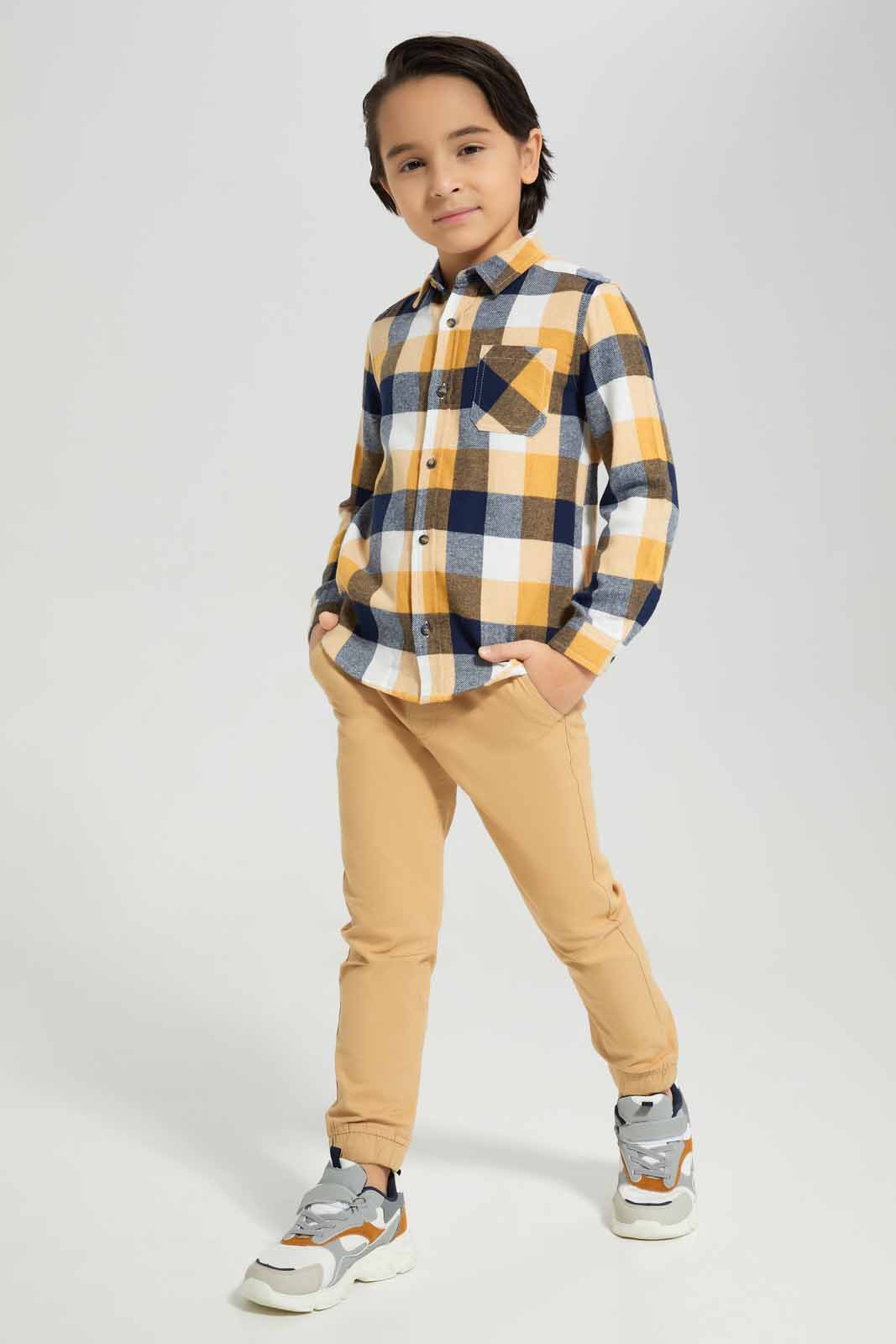 Redtag-Yellow-Flannel-Brushed-Check-Long-Sleeve-Shirt-BOY-Shirts,-Category:Shirts,-Colour:Yellow,-Deals:New-In,-Filter:Boys-(2-to-8-Yrs),-New-In-BOY-APL,-Non-Sale,-Section:Boys-(0-to-14Yrs),-TBL,-W22A-Boys-2 to 8 Years