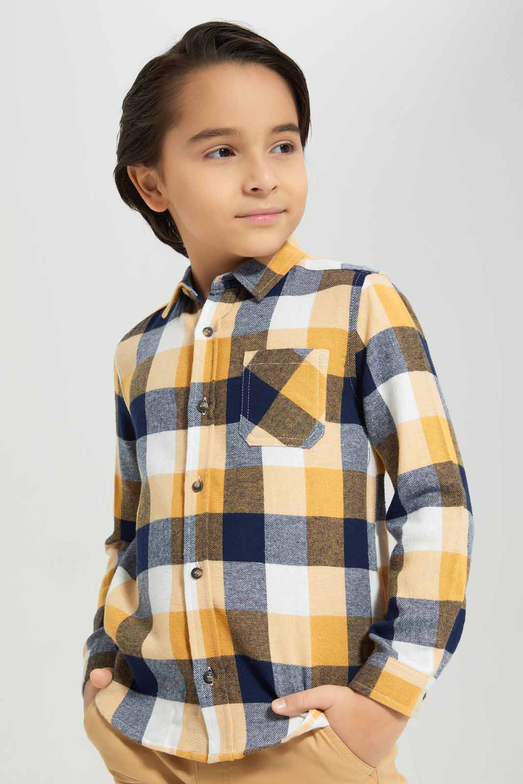 Redtag-Yellow-Flannel-Brushed-Check-Long-Sleeve-Shirt-BOY-Shirts,-Category:Shirts,-Colour:Yellow,-Deals:New-In,-Filter:Boys-(2-to-8-Yrs),-New-In-BOY-APL,-Non-Sale,-Section:Boys-(0-to-14Yrs),-TBL,-W22A-Boys-2 to 8 Years