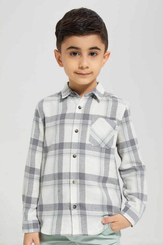Redtag-Ecru-flannel-brushed-check-long-sleeve-shirt-BOY-Shirts,-Category:Shirts,-Colour:Ecru,-Deals:New-In,-Filter:Boys-(2-to-8-Yrs),-New-In-BOY-APL,-Non-Sale,-Section:Boys-(0-to-14Yrs),-TBL,-W22A-Boys-2 to 8 Years