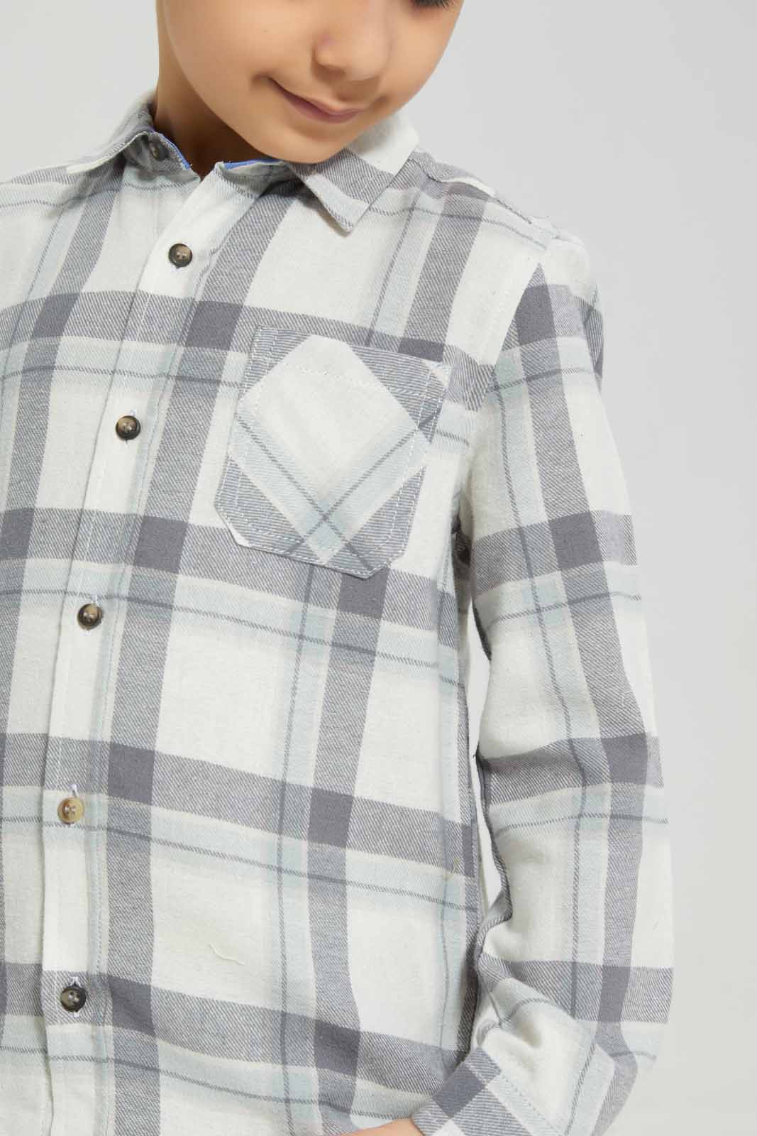 Redtag-Ecru-flannel-brushed-check-long-sleeve-shirt-BOY-Shirts,-Category:Shirts,-Colour:Ecru,-Deals:New-In,-Filter:Boys-(2-to-8-Yrs),-New-In-BOY-APL,-Non-Sale,-Section:Boys-(0-to-14Yrs),-TBL,-W22A-Boys-2 to 8 Years