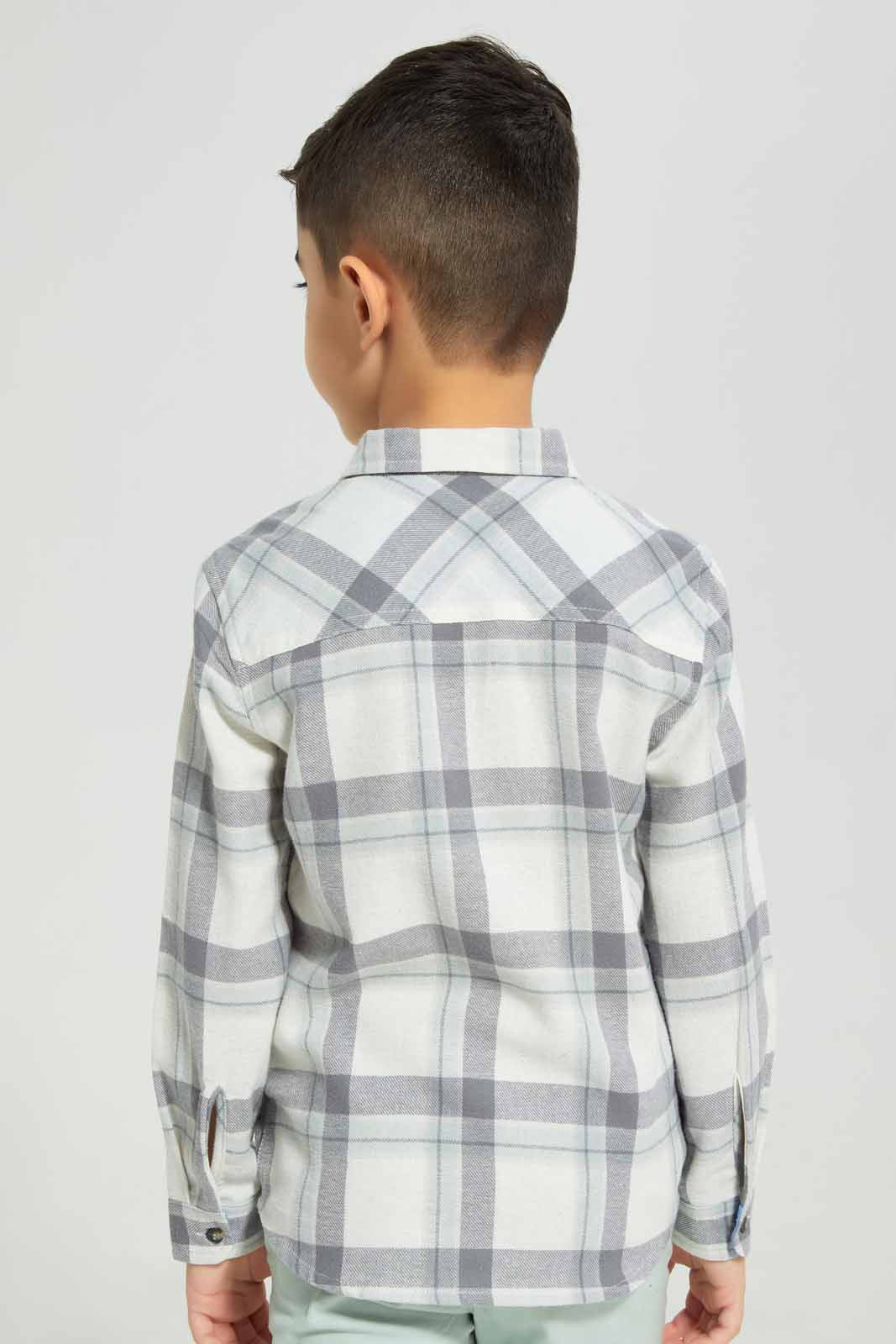 Redtag-Ecru-flannel-brushed-check-long-sleeve-shirt-BOY-Shirts,-Category:Shirts,-Colour:Ecru,-Deals:New-In,-Filter:Boys-(2-to-8-Yrs),-New-In-BOY-APL,-Non-Sale,-Section:Boys-(0-to-14Yrs),-TBL,-W22A-Boys-2 to 8 Years