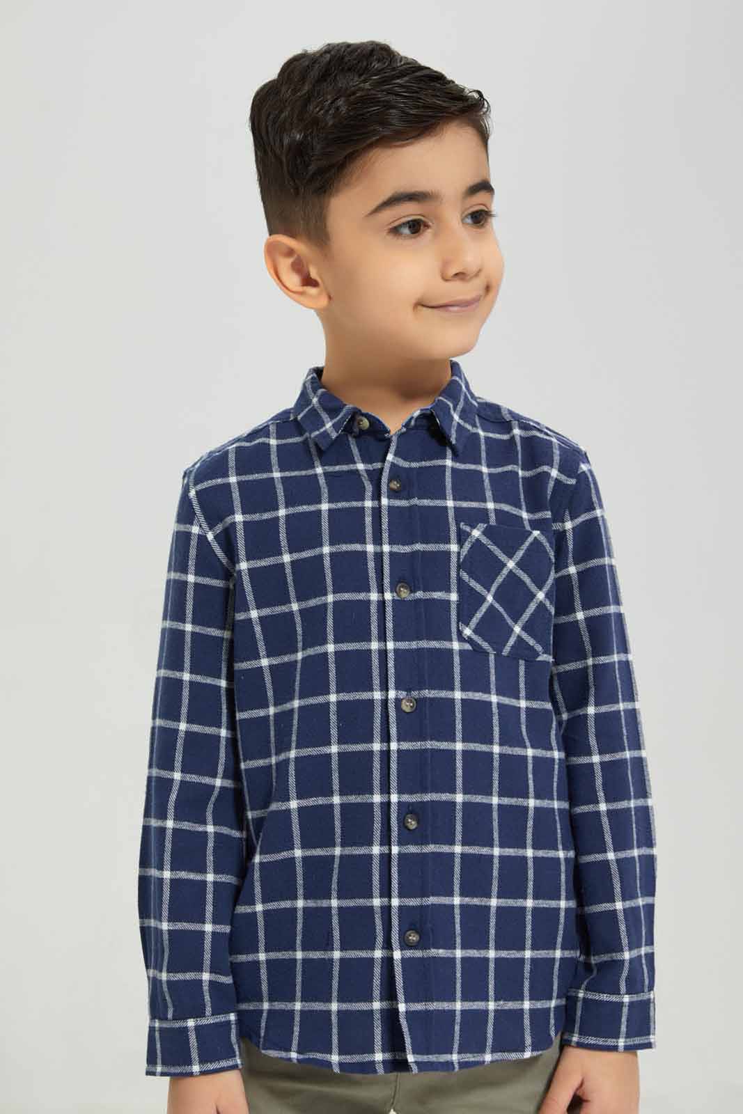 Redtag-Navy-flannel-brushed-check-long-sleeve-shirt-BOY-Shirts,-Category:Shirts,-Colour:Navy,-Deals:New-In,-Filter:Boys-(2-to-8-Yrs),-New-In-BOY-APL,-Non-Sale,-Section:Boys-(0-to-14Yrs),-TBL,-W22A-Boys-2 to 8 Years