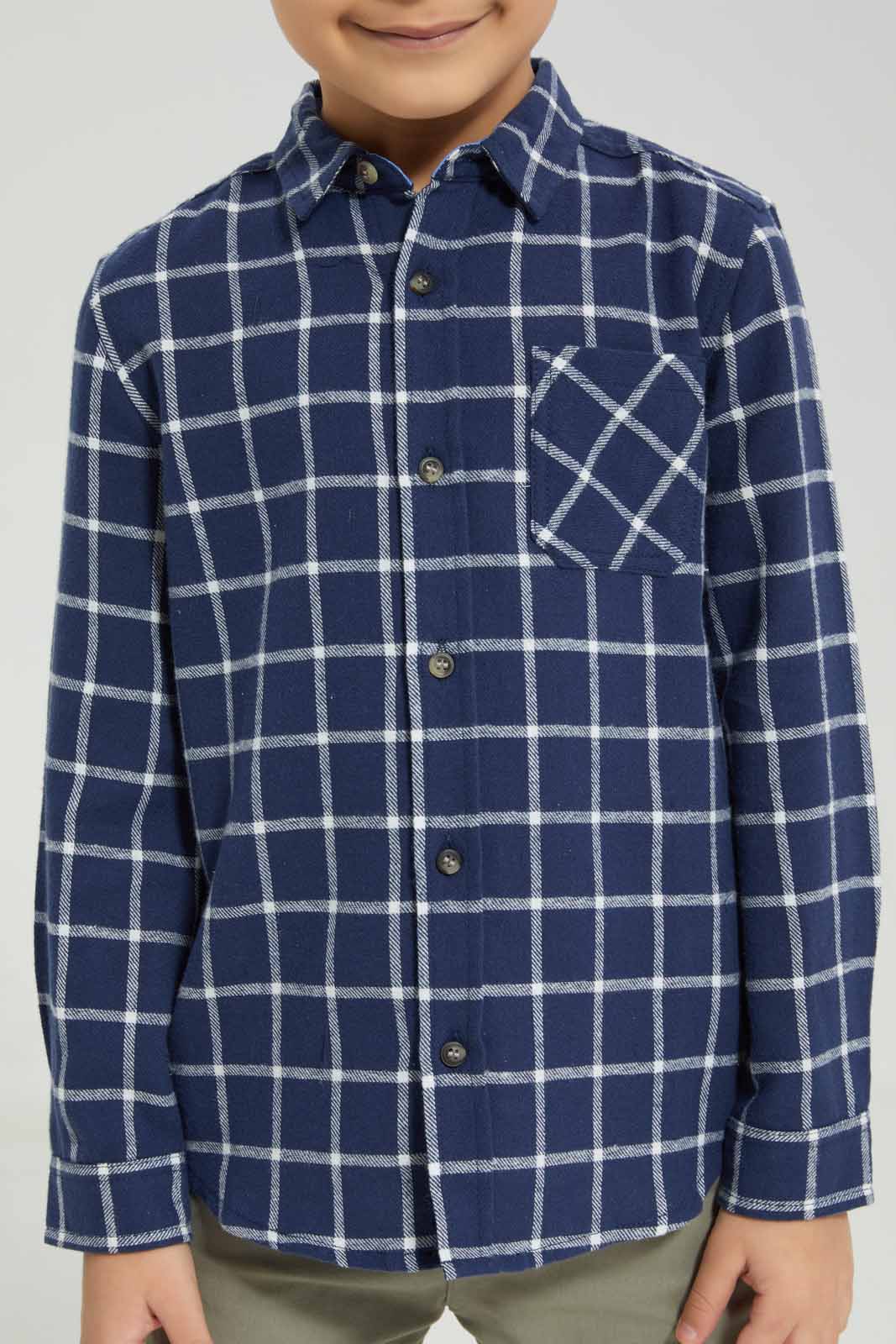 Redtag-Navy-flannel-brushed-check-long-sleeve-shirt-BOY-Shirts,-Category:Shirts,-Colour:Navy,-Deals:New-In,-Filter:Boys-(2-to-8-Yrs),-New-In-BOY-APL,-Non-Sale,-Section:Boys-(0-to-14Yrs),-TBL,-W22A-Boys-2 to 8 Years