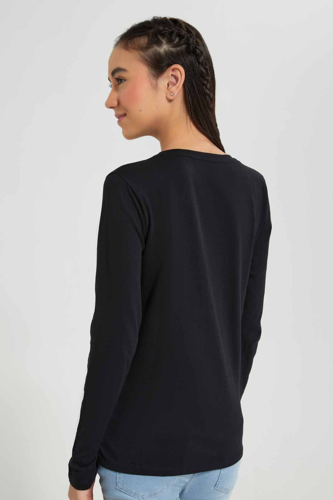 Redtag-Black-L/s-Placement-Print-Top-Category:T-Shirts,-Colour:Black,-Deals:New-In,-Filter:Senior-Girls-(8-to-14-Yrs),-GSR-T-Shirts,-New-In-GSR-APL,-Non-Sale,-Section:Girls-(0-to-14Yrs),-TBL,-W22B-Senior-Girls-9 to 14 Years