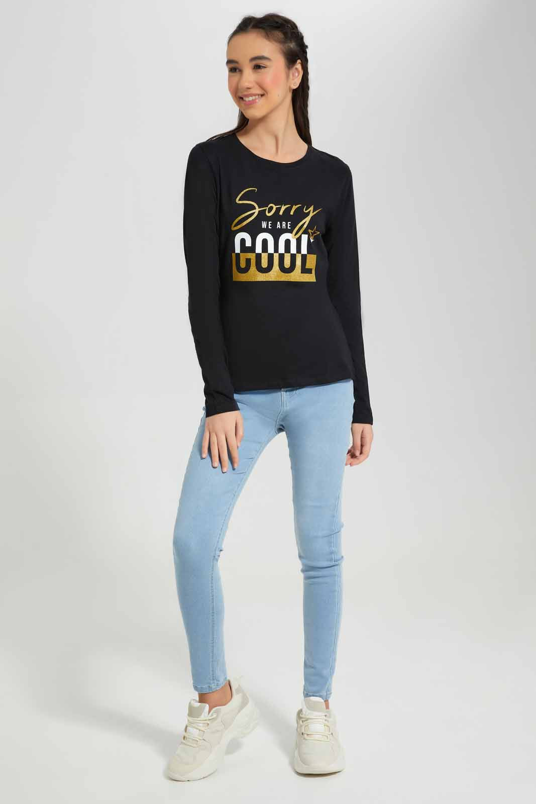 Redtag-Black-L/s-Placement-Print-Top-Category:T-Shirts,-Colour:Black,-Deals:New-In,-Filter:Senior-Girls-(8-to-14-Yrs),-GSR-T-Shirts,-New-In-GSR-APL,-Non-Sale,-Section:Girls-(0-to-14Yrs),-TBL,-W22B-Senior-Girls-9 to 14 Years