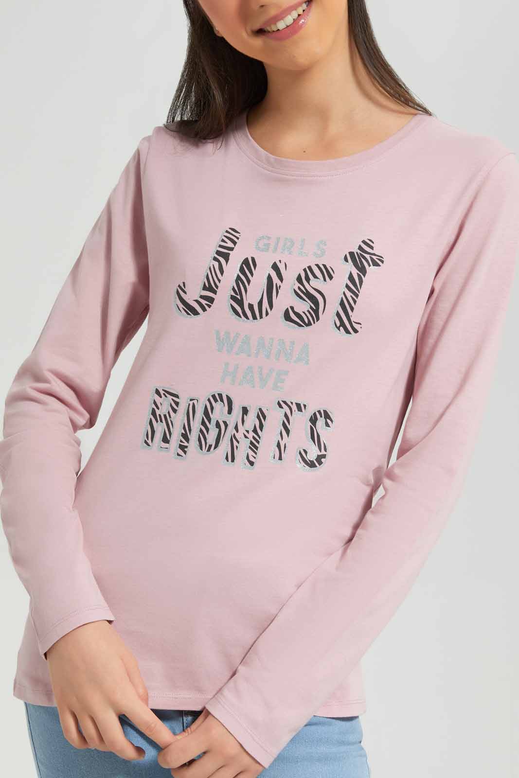 Redtag-Pink-L/s-Placement-Print-Top-Category:T-Shirts,-Colour:Apricot,-Deals:New-In,-Filter:Senior-Girls-(8-to-14-Yrs),-GSR-T-Shirts,-New-In-GSR-APL,-Non-Sale,-Section:Girls-(0-to-14Yrs),-TBL,-W22B-Senior-Girls-9 to 14 Years