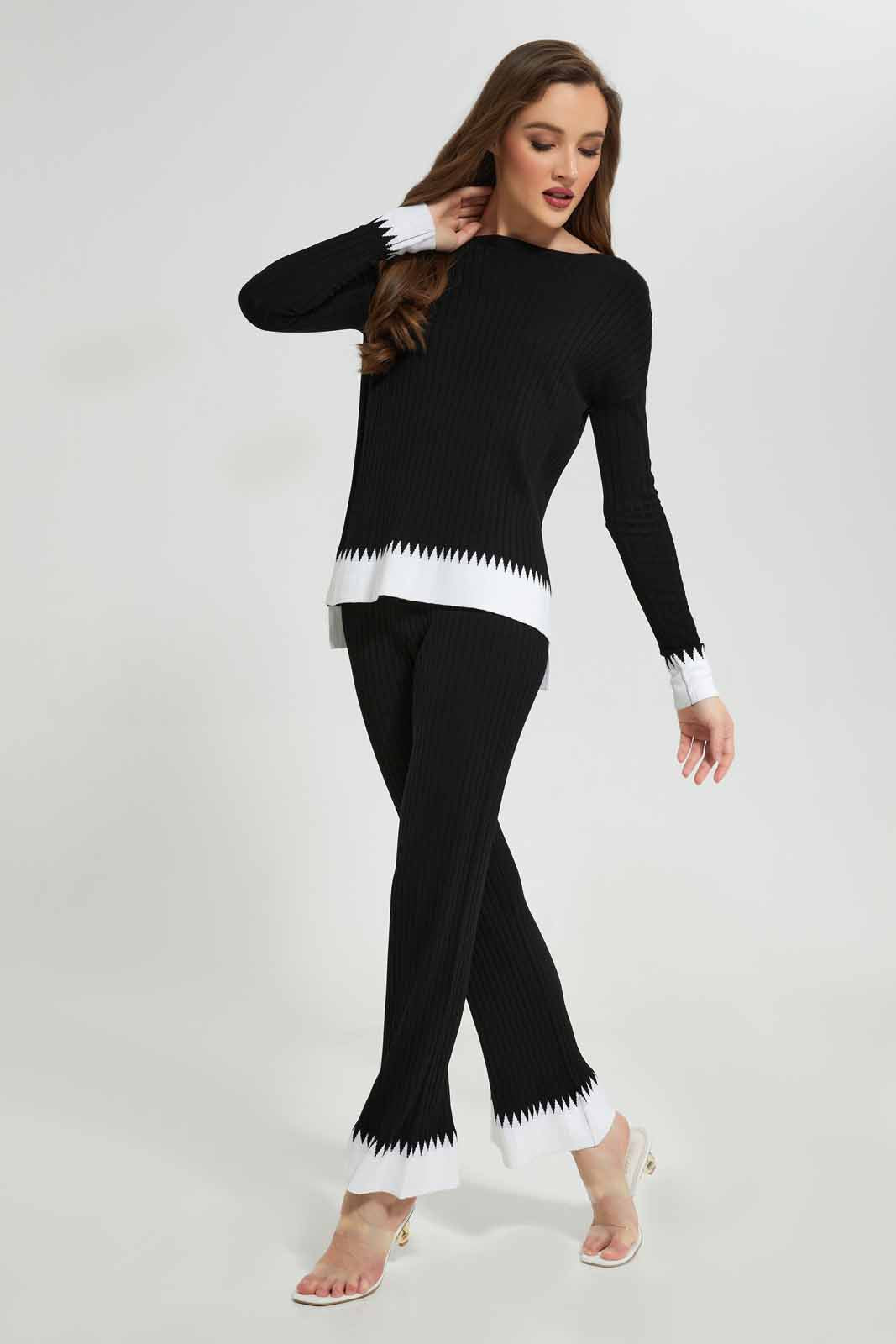 Redtag-White-sweater-Flared-Pants-With-Border-Category:Trousers,-Colour:Black,-Deals:New-In,-Dept:Ladieswear,-Filter:Women's-Clothing,-LDC,-LDC-Trousers,-New-In-LDC-APL,-Non-Sale,-Section:Women,-TBL,-W22B-Women's-