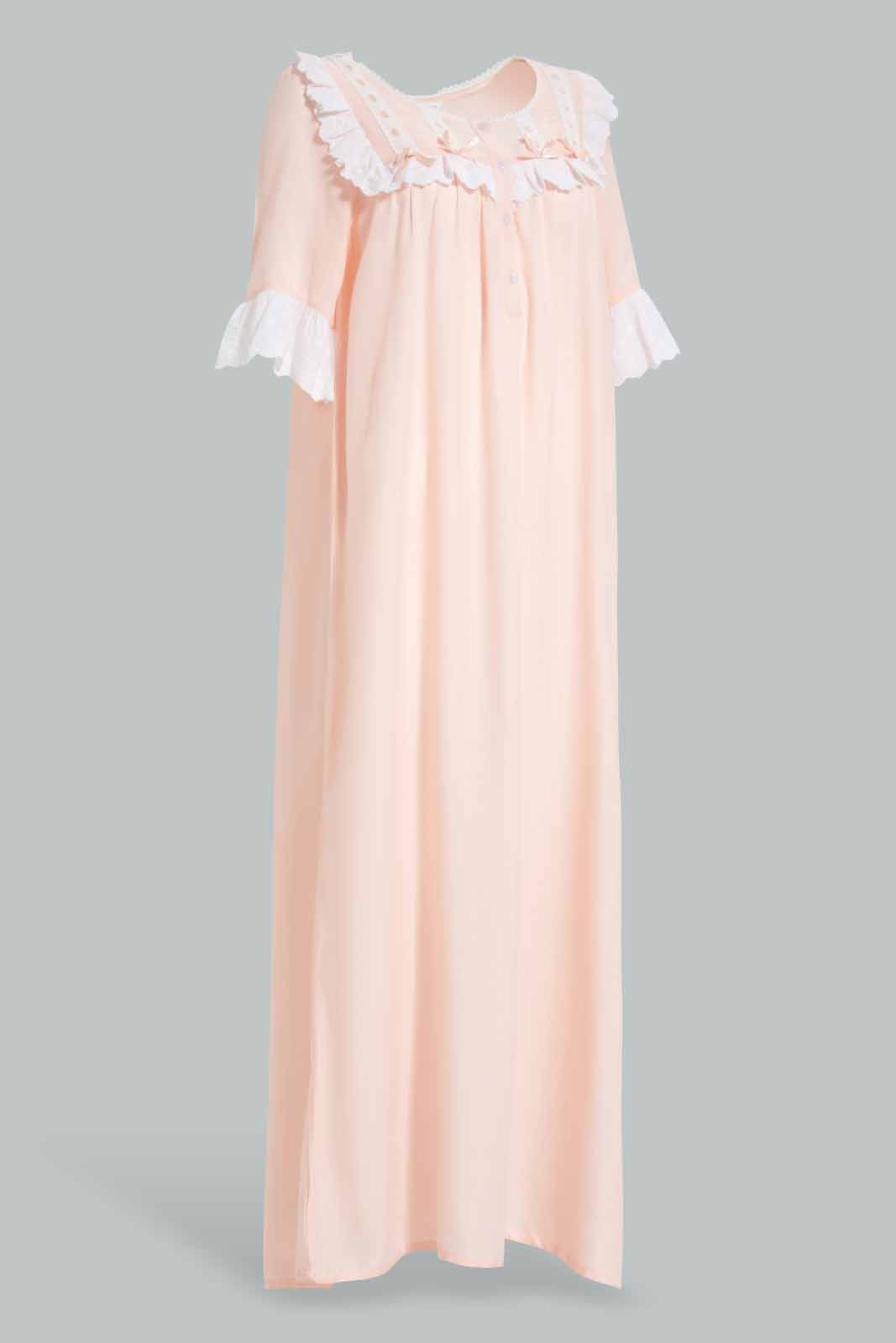 Redtag-Pale-Pink-Solid-Nightgown-Category:Nightgowns,-Colour:Apricot,-Deals:New-In,-Filter:Women's-Clothing,-New-In-Women-APL,-Non-Sale,-Section:Women,-W22A,-Women-Nightgowns--