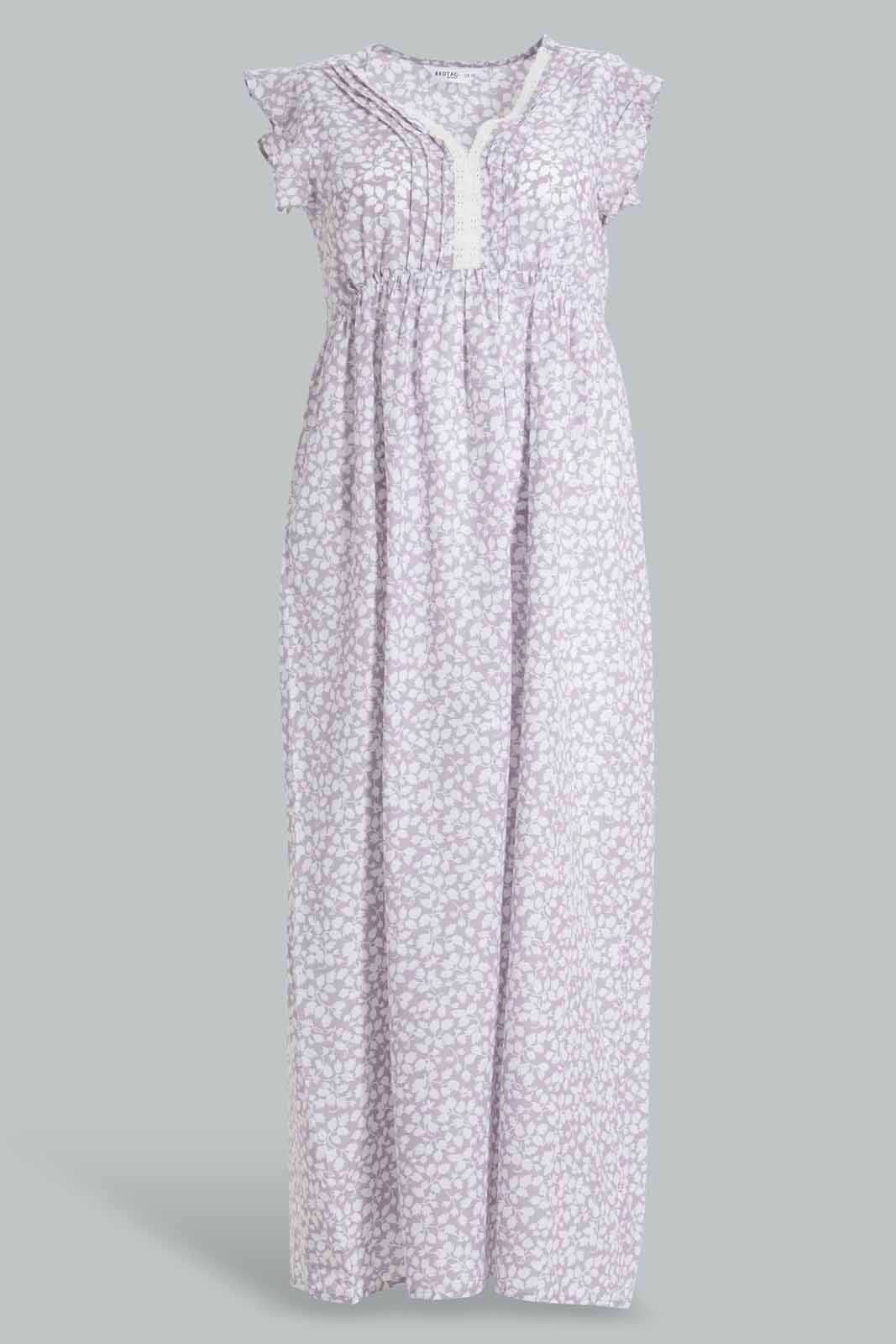 Redtag-Mid-Grey-Printed-Night-Gown-Category:Nightgowns,-Colour:Grey,-Deals:New-In,-Filter:Women's-Clothing,-New-In-Women-APL,-Non-Sale,-Section:Women,-W22A,-Women-Nightgowns--