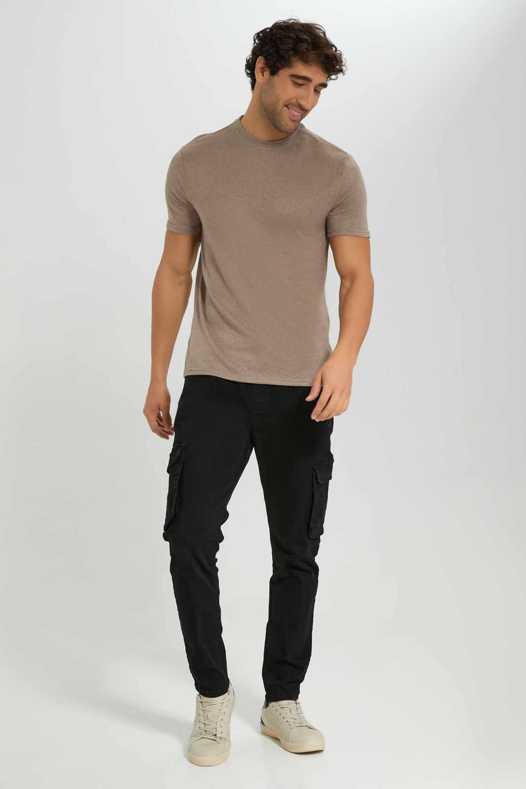 Men Black Cargo Pocket Pull On Jean