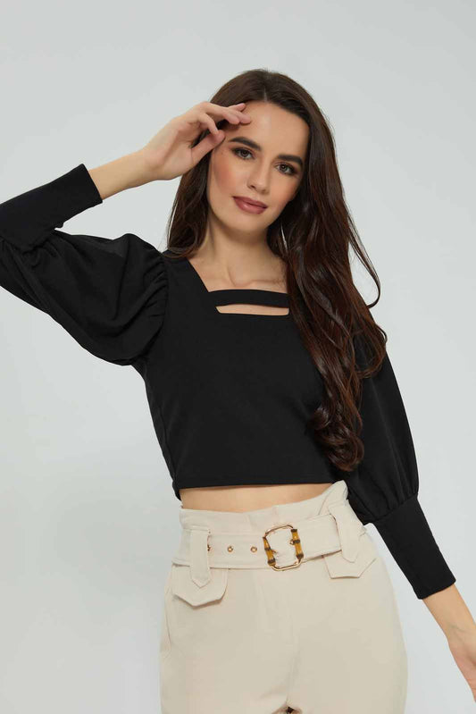 Redtag-Black-Puff-Sleeve-Square-Neck-Top-Category:Tops,-Colour:Black,-Deals:New-In,-Filter:Women's-Clothing,-New-In-Women-APL,-Non-Sale,-Section:Women,-W22A,-Women-Tops-Women's-