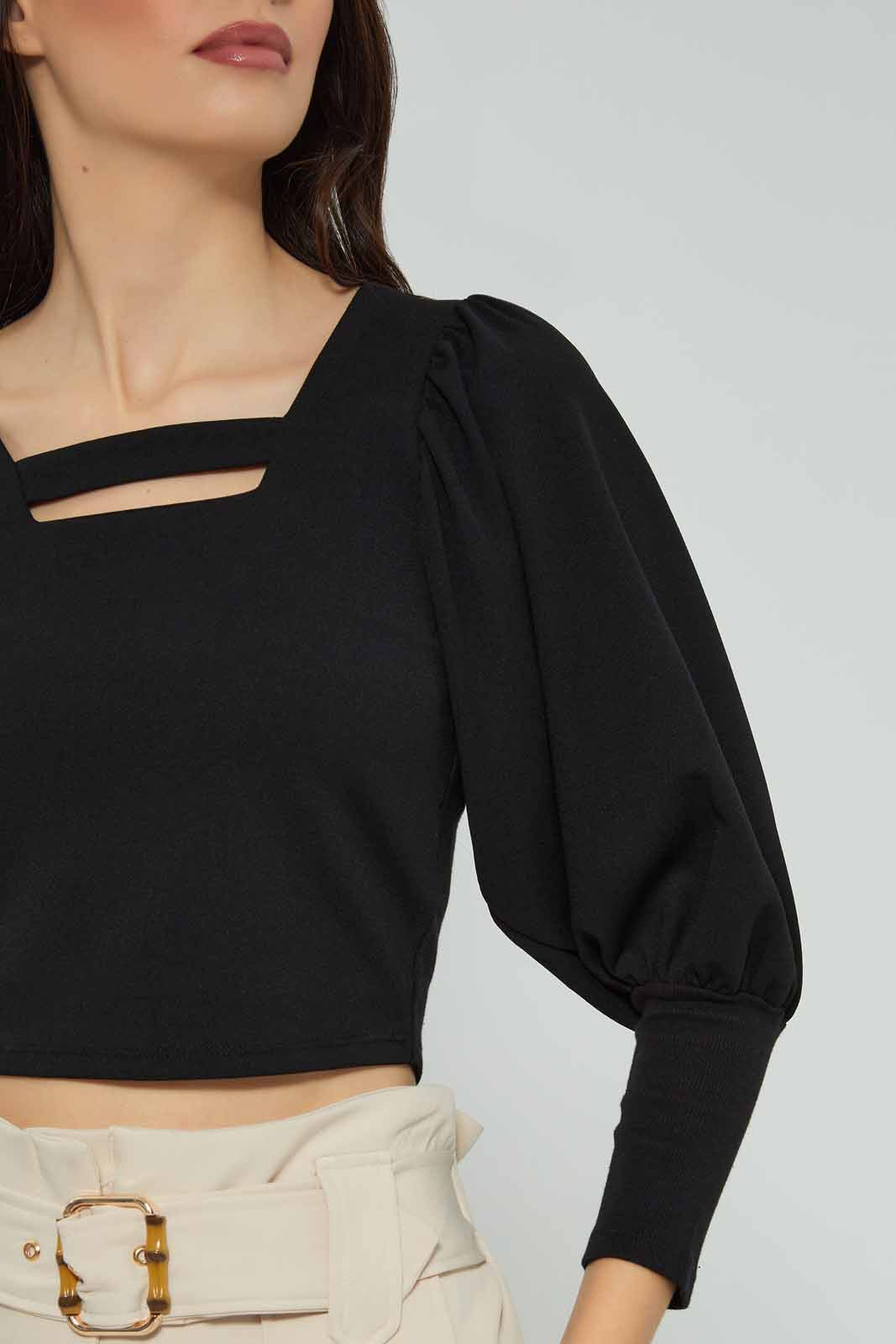 Redtag-Black-Puff-Sleeve-Square-Neck-Top-Category:Tops,-Colour:Black,-Deals:New-In,-Filter:Women's-Clothing,-New-In-Women-APL,-Non-Sale,-Section:Women,-W22A,-Women-Tops-Women's-