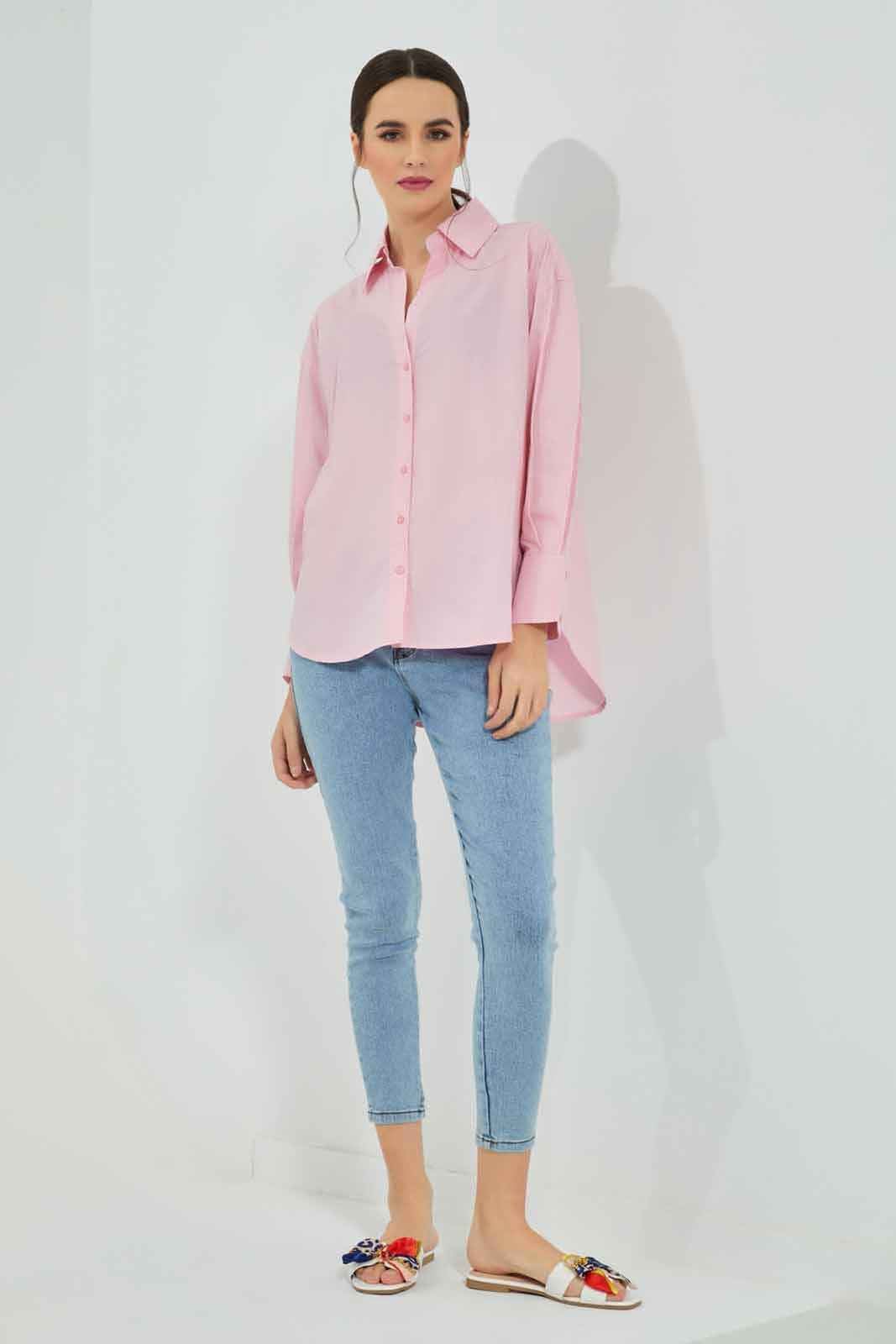 Redtag-Pink-Poplin-Oversize-Shirt-Category:Blouses,-Colour:Apricot,-Deals:New-In,-Filter:Women's-Clothing,-KSH,-New-In-Women-APL,-Non-Sale,-Section:Women,-W22A,-Women-Blouses-Women's-