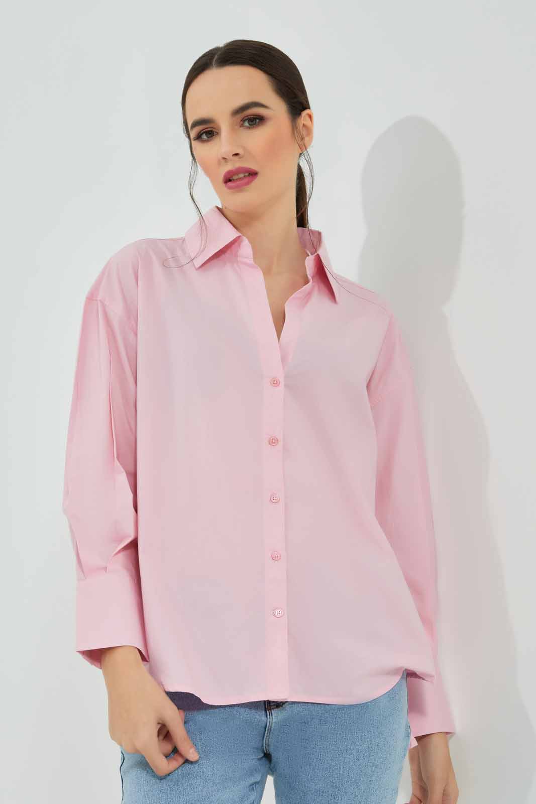 Redtag-Pink-Poplin-Oversize-Shirt-Category:Blouses,-Colour:Apricot,-Deals:New-In,-Filter:Women's-Clothing,-KSH,-New-In-Women-APL,-Non-Sale,-Section:Women,-W22A,-Women-Blouses-Women's-