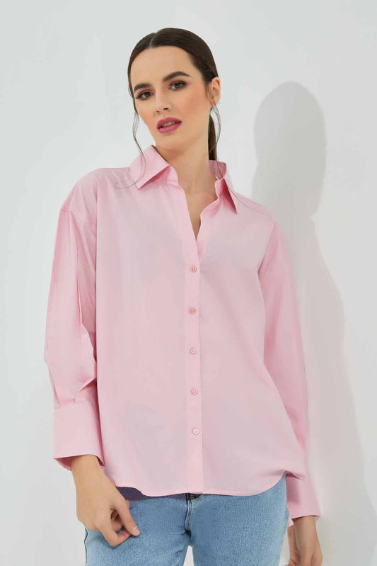 Redtag-Pink-Poplin-Oversize-Shirt-Category:Blouses,-Colour:Apricot,-Deals:New-In,-Filter:Women's-Clothing,-KSH,-New-In-Women-APL,-Non-Sale,-Section:Women,-W22A,-Women-Blouses-Women's-