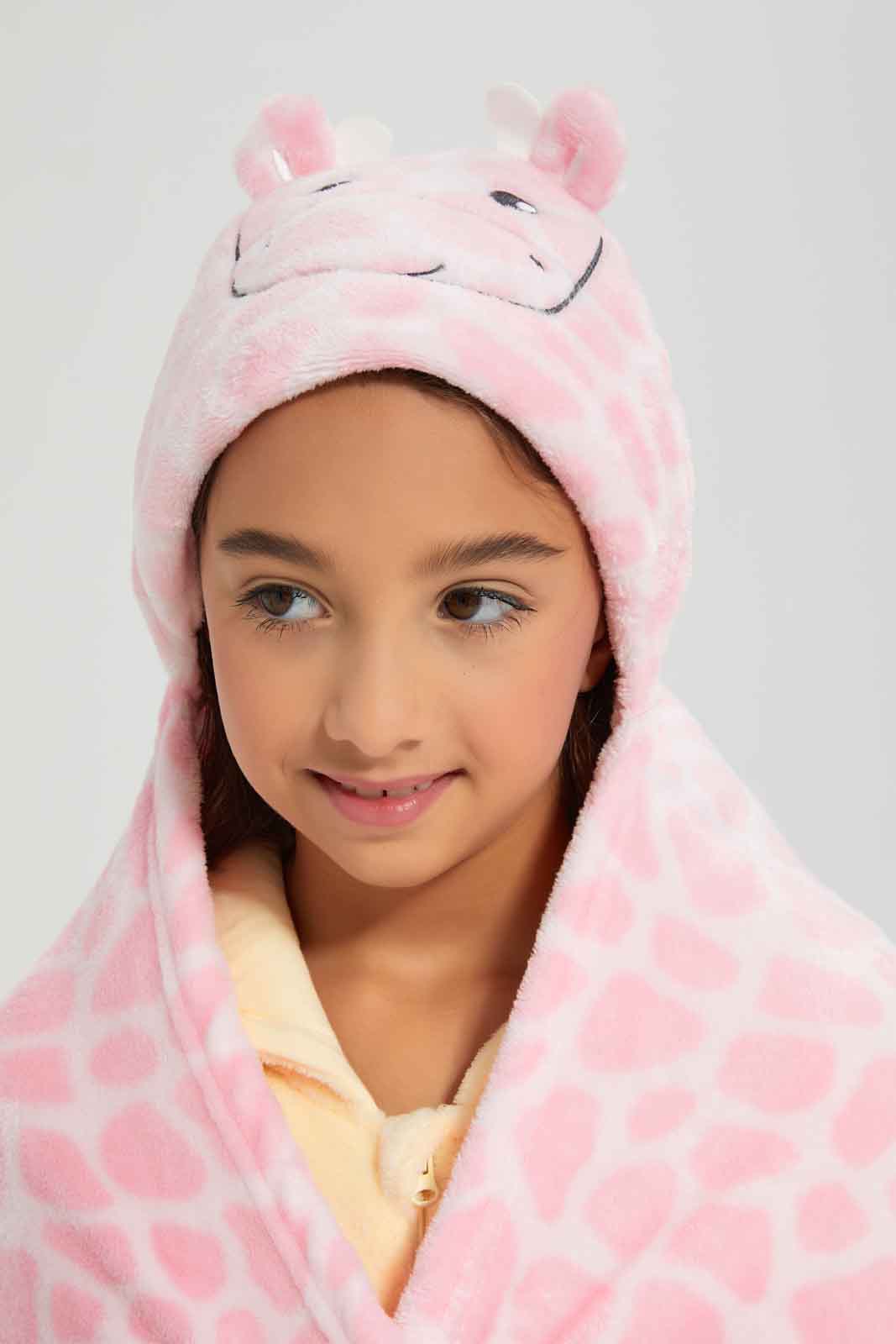 Redtag-Giraffe-Hooded-Coral-Fleece-Blanket-Pink-Category:Newborn-Accessories,-Colour:Apricot,-Deals:New-In,-Filter:Baby-(0-to-12-Mths),-NBG-Newborn-Accessories,-New-In-NBG-APL,-Non-Sale,-Section:Girls-(0-to-14Yrs),-W22B-Baby-0 to 12 Months