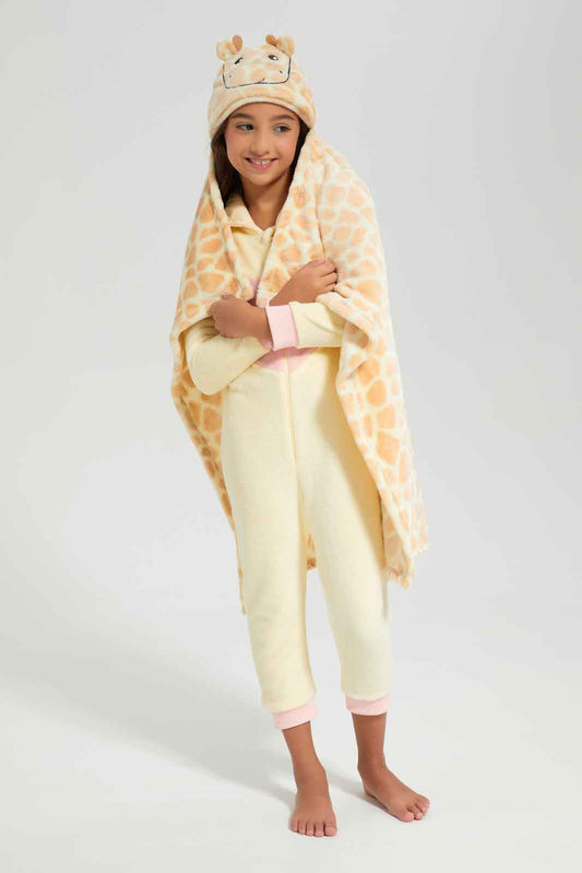 Redtag-Giraffe-Hooded-Coral-Fleece-Blanket-Yellow-Category:Newborn-Accessories,-Colour:Yellow,-Deals:New-In,-Filter:Baby-(0-to-12-Mths),-NBB-Newborn-Accessories,-New-In-NBB-APL,-Non-Sale,-Section:Boys-(0-to-14Yrs),-W22B-Baby-0 to 12 Months