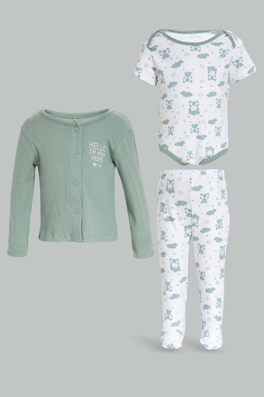 Redtag-CRINKLE-3PC-SET-GREEN-Category:Gift-Sets,-Colour:Green,-Deals:New-In,-Dept:New-Born,-Filter:Baby-(0-to-12-Mths),-NBB-Gift-Sets,-New-In-NBB-APL,-Non-Sale,-Section:Boys-(0-to-14Yrs),-W22B-Baby-0 to 12 Months