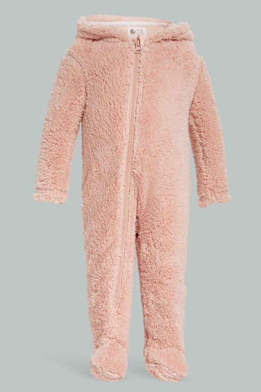 Redtag-Hooded-Fluffy-Pramsuit-Pink-Category:Coats,-Colour:Apricot,-Deals:New-In,-Dept:New-Born,-Filter:Baby-(0-to-12-Mths),-NBG-Coats,-New-In-NBG-APL,-Non-Sale,-Section:Girls-(0-to-14Yrs),-W22B-Baby-0 to 12 Months