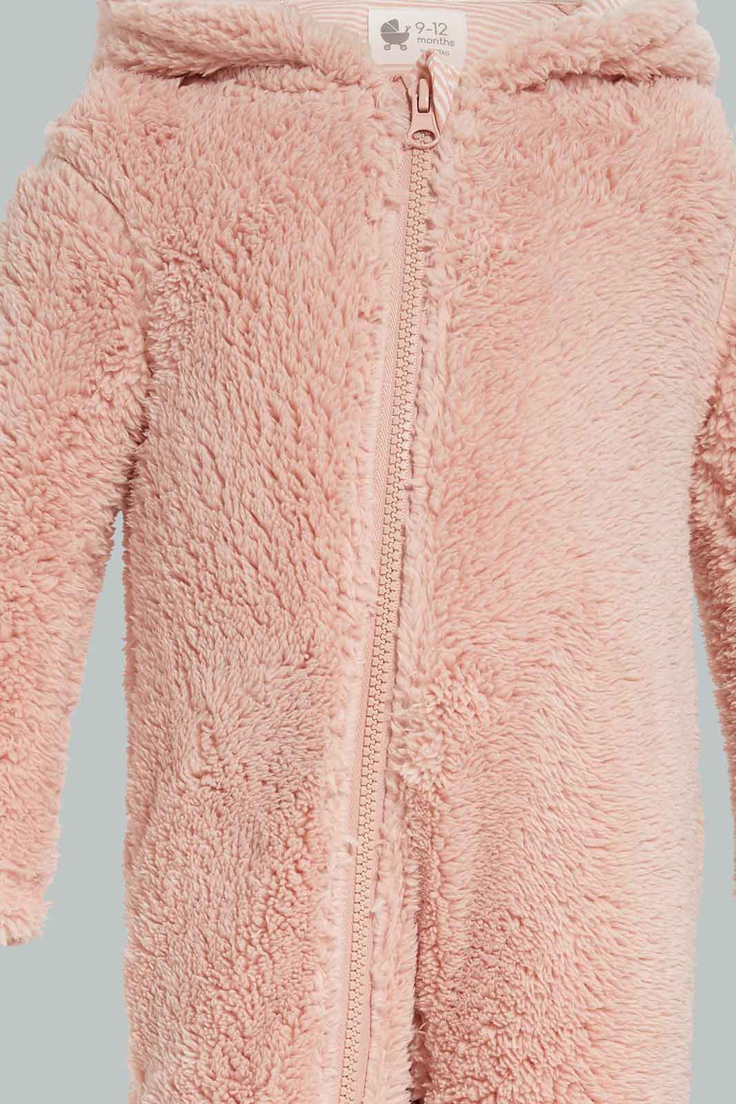 Redtag-Hooded-Fluffy-Pramsuit-Pink-Category:Coats,-Colour:Apricot,-Deals:New-In,-Dept:New-Born,-Filter:Baby-(0-to-12-Mths),-NBG-Coats,-New-In-NBG-APL,-Non-Sale,-Section:Girls-(0-to-14Yrs),-W22B-Baby-0 to 12 Months