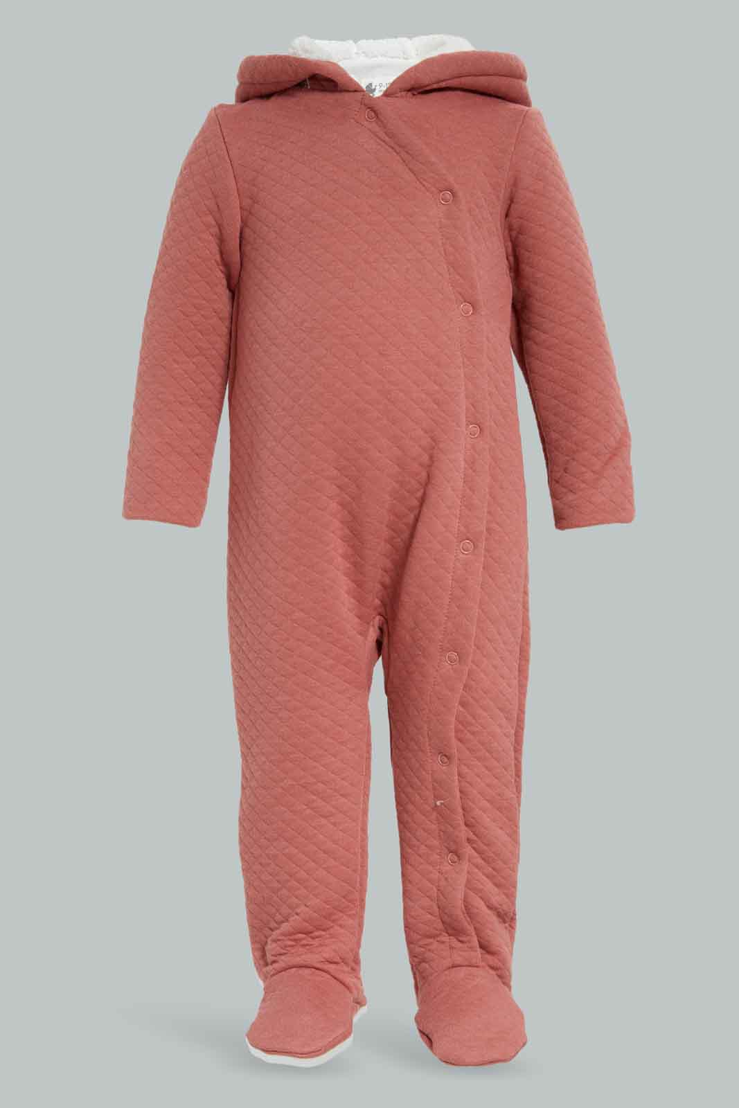Redtag-Quilted-Jacquard-Pramsuit-Pink-Category:Coats,-Colour:Apricot,-Deals:New-In,-Dept:New-Born,-Filter:Baby-(0-to-12-Mths),-NBG-Coats,-New-In-NBG-APL,-Non-Sale,-Section:Girls-(0-to-14Yrs),-W22B-Baby-0 to 12 Months