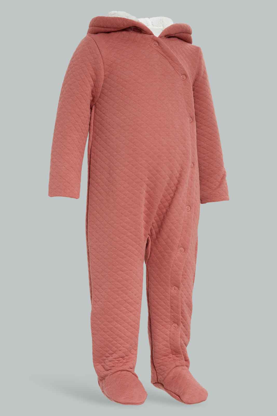 Redtag-Quilted-Jacquard-Pramsuit-Pink-Category:Coats,-Colour:Apricot,-Deals:New-In,-Dept:New-Born,-Filter:Baby-(0-to-12-Mths),-NBG-Coats,-New-In-NBG-APL,-Non-Sale,-Section:Girls-(0-to-14Yrs),-W22B-Baby-0 to 12 Months