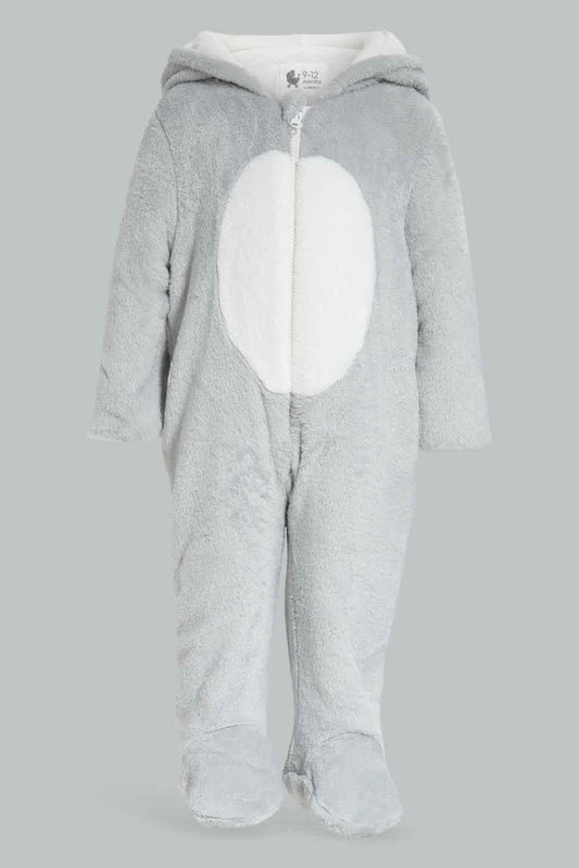 Redtag-Animal-Ears-Polar-Fleece-Pramsuit-Grey-Category:Coats,-Colour:Grey,-Deals:New-In,-Dept:New-Born,-Filter:Baby-(0-to-12-Mths),-NBB-Coats,-New-In-NBB-APL,-Non-Sale,-Section:Boys-(0-to-14Yrs),-W22B-Baby-0 to 12 Months