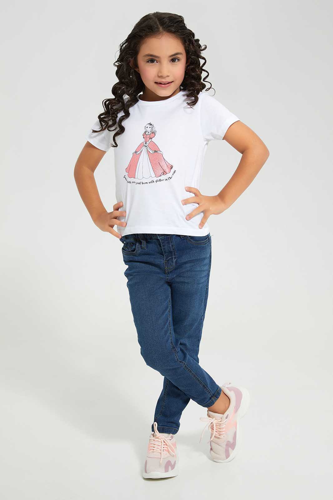 Redtag-Basic-White---Princess-Category:T-Shirts,-Colour:White,-Deals:New-In,-Filter:Girls-(2-to-8-Yrs),-GIR-T-Shirts,-New-In-GIR-APL,-Non-Sale,-Section:Girls-(0-to-14Yrs),-TBL,-W22A-Girls-2 to 8 Years
