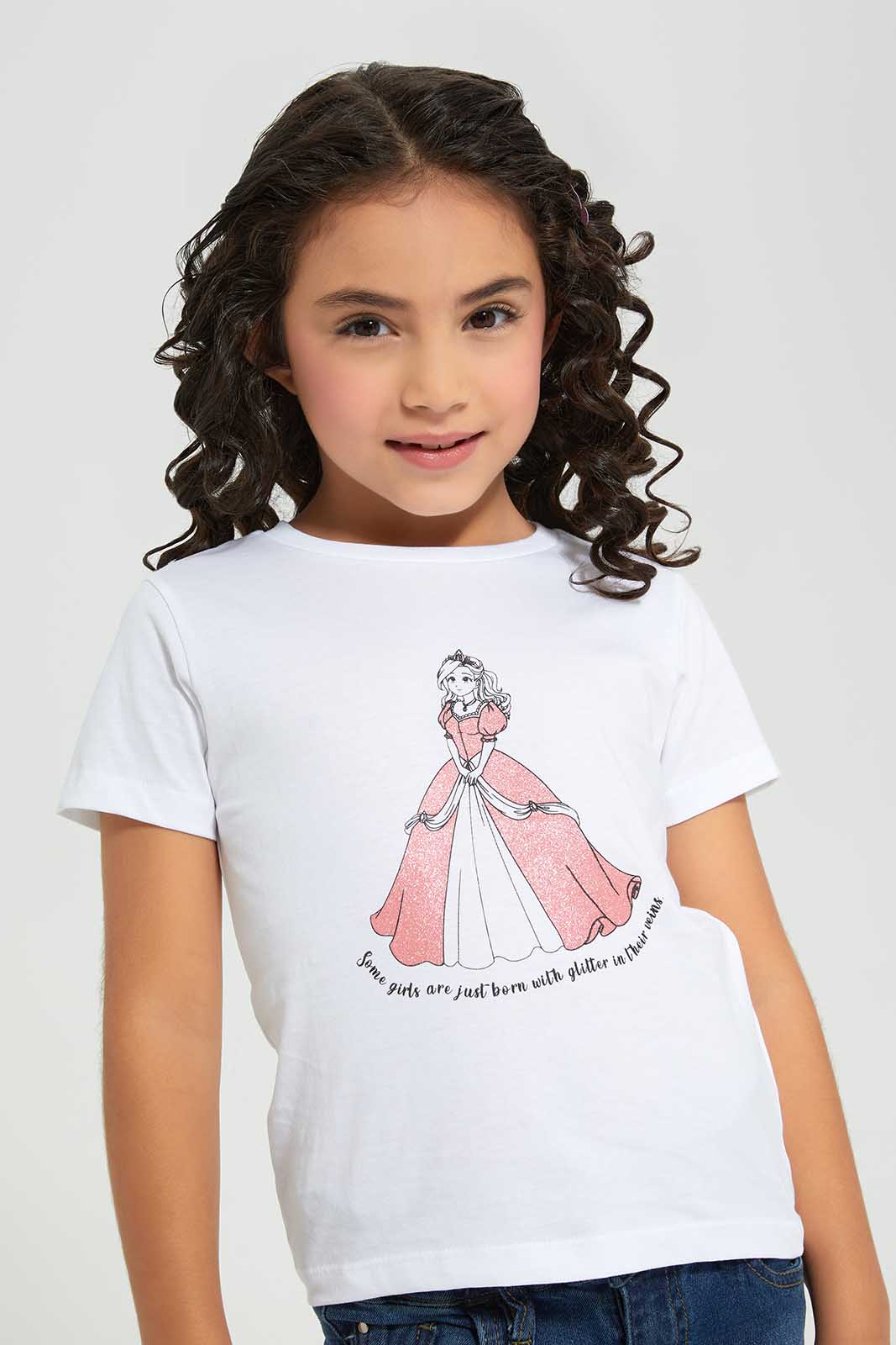 Redtag-Basic-White---Princess-Category:T-Shirts,-Colour:White,-Deals:New-In,-Filter:Girls-(2-to-8-Yrs),-GIR-T-Shirts,-New-In-GIR-APL,-Non-Sale,-Section:Girls-(0-to-14Yrs),-TBL,-W22A-Girls-2 to 8 Years