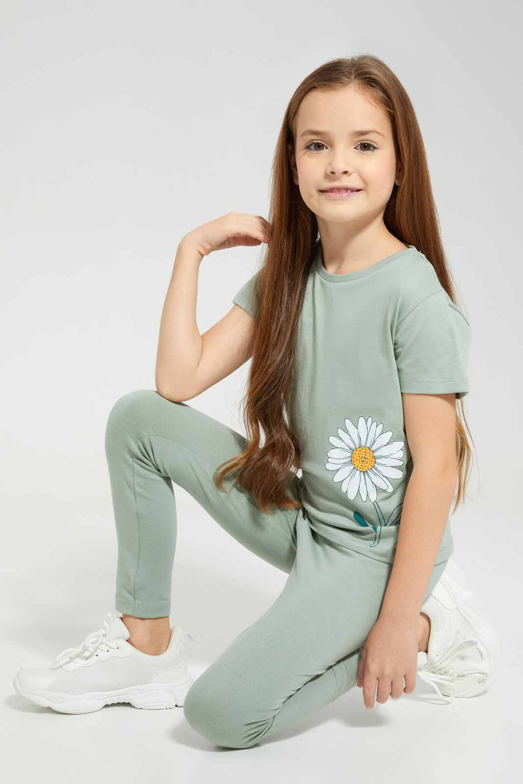 Redtag-Basic-Tee---Sage-Category:T-Shirts,-Colour:Grey,-Deals:New-In,-Filter:Girls-(2-to-8-Yrs),-GIR-T-Shirts,-New-In-GIR-APL,-Non-Sale,-Section:Girls-(0-to-14Yrs),-TBL,-W22A-Girls-2 to 8 Years